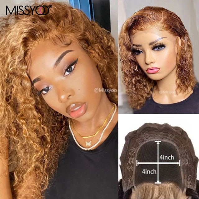 Short Curly Bob Lace Front Human Hair Wigs With Baby Hair Brazilian