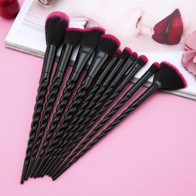NEW BLACK+RED 10PCS/SET Foundation Powder Makeup Brush