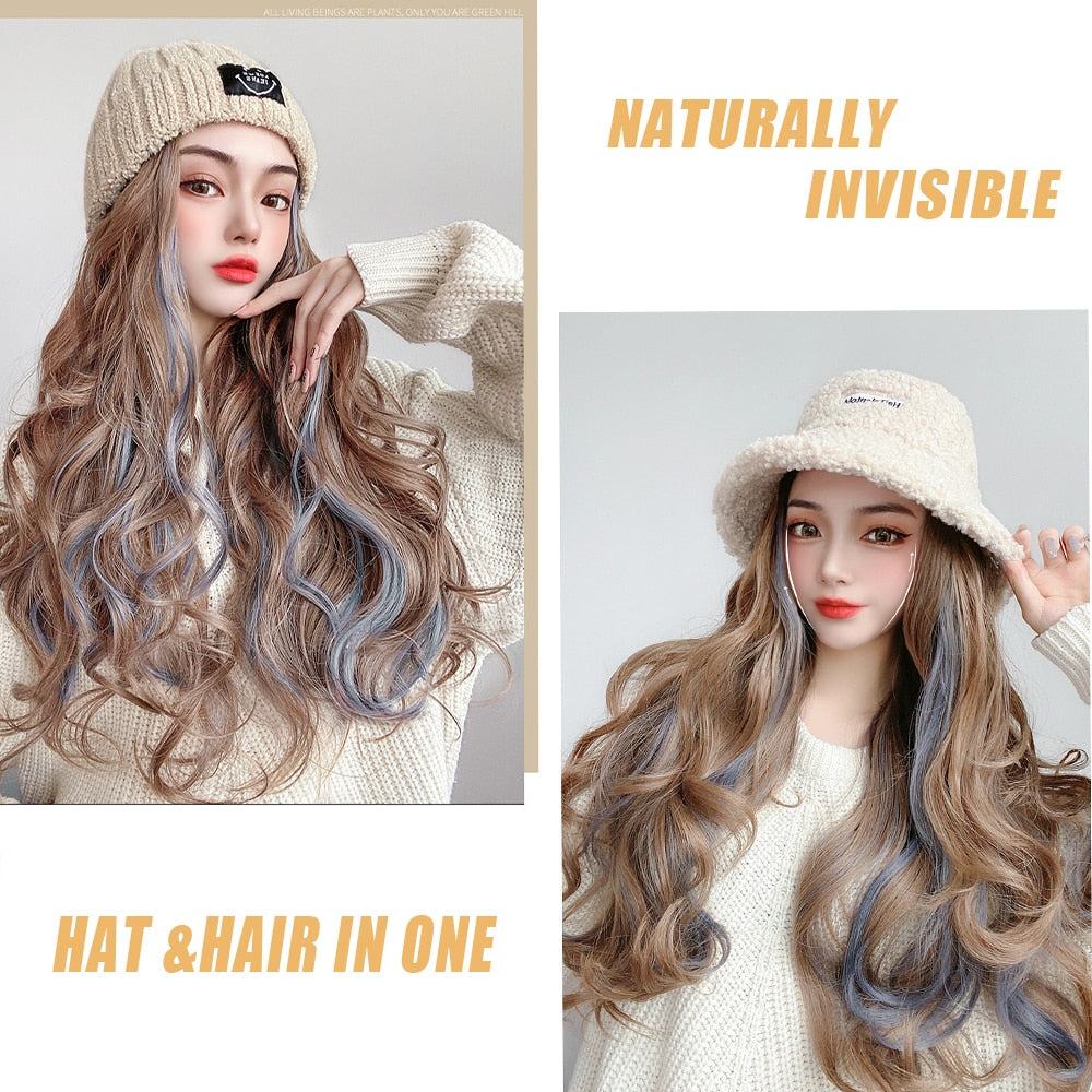 Knitted Curly Hair Synthetic Hat Wig Female Warm Autumn and Winter Models
