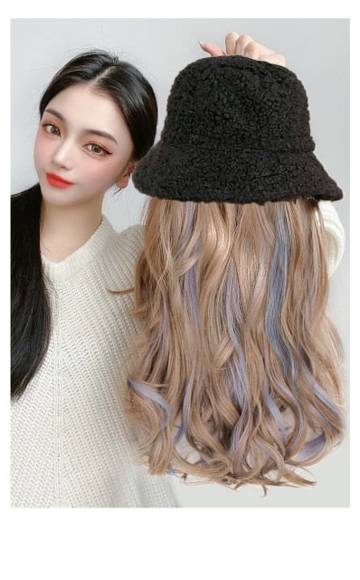 Knitted Curly Hair Synthetic Hat Wig Female Warm Autumn and Winter Models
