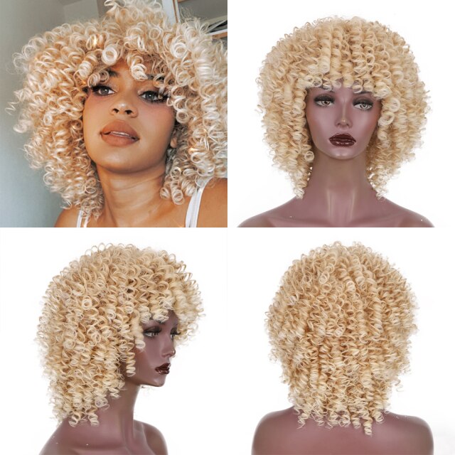 Synthetic Short Blonde Afro Curly Wigs