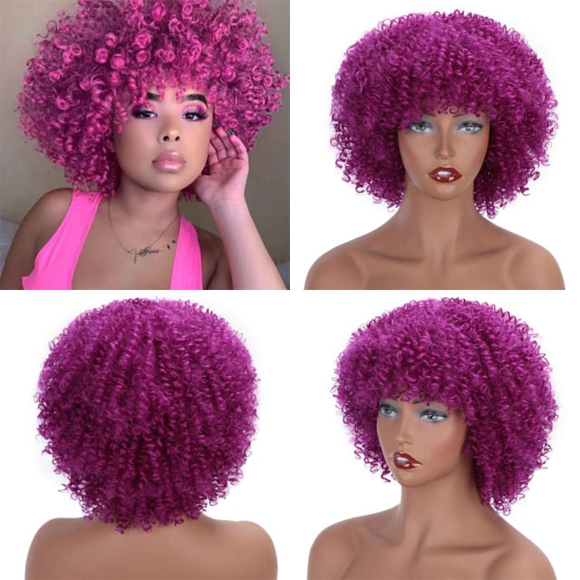 Synthetic Short Blonde Afro Curly Wigs