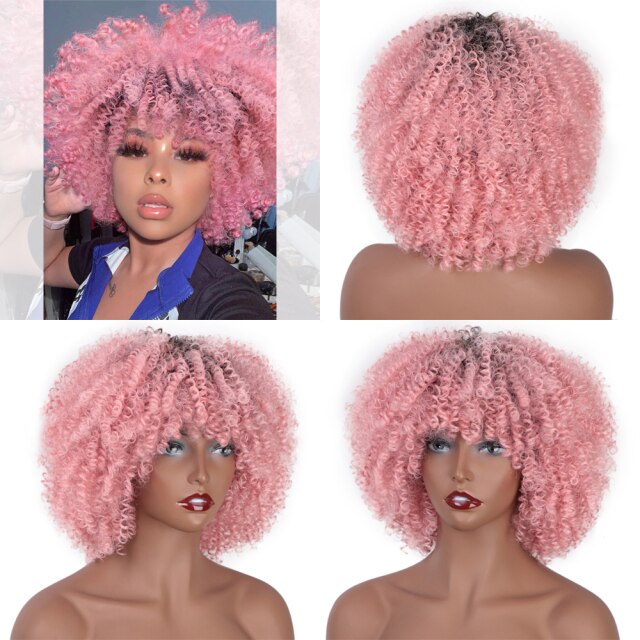 Synthetic Short Blonde Afro Curly Wigs