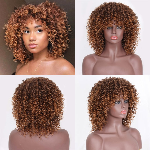 Synthetic Short Blonde Afro Curly Wigs