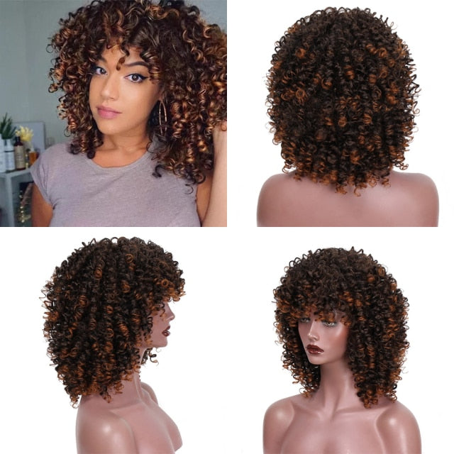 Synthetic Short Blonde Afro Curly Wigs