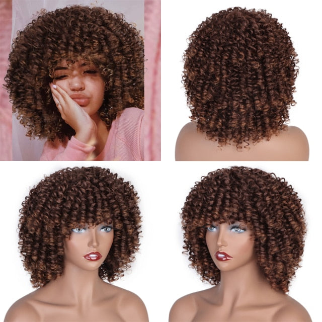 Synthetic Short Blonde Afro Curly Wigs