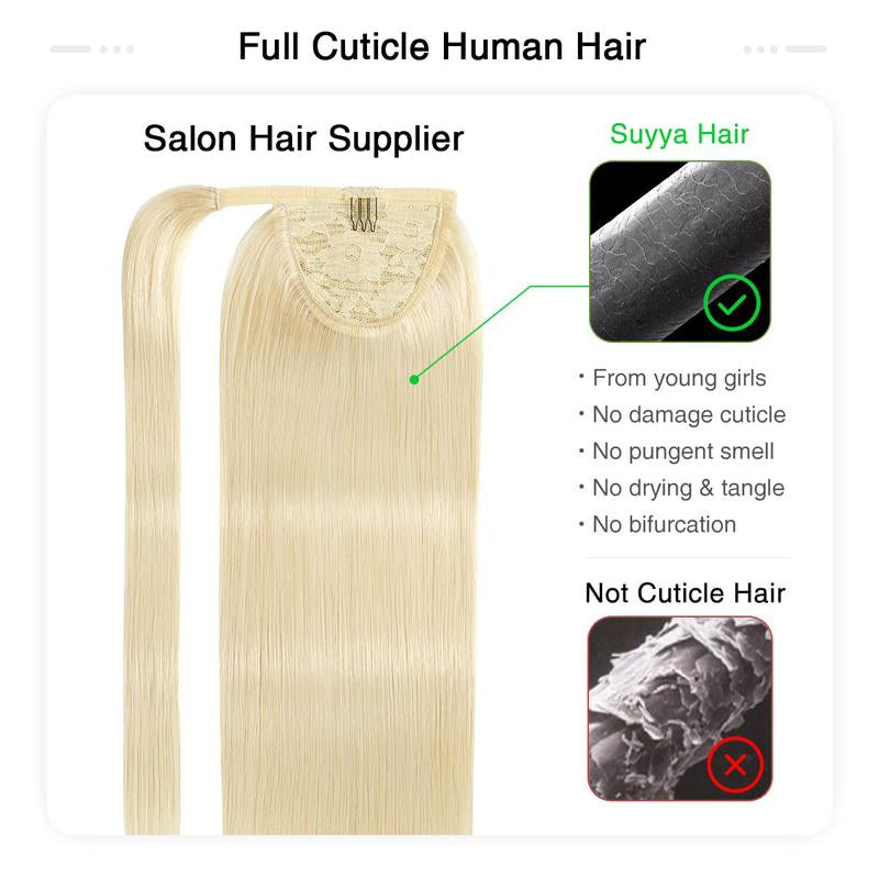 SUYYA Ponytail Extension Human Hair Wrap around Clip in Hair Piece Human Hair Ponytail Extension Straight Ponytail Human Hair