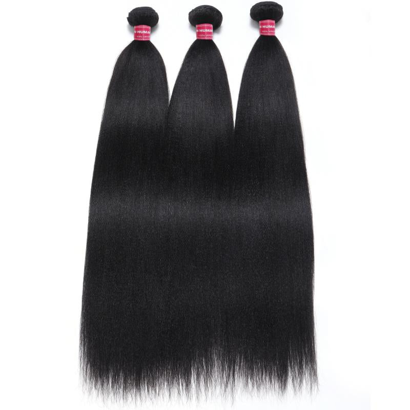 Sunber Yaki Straight 3/4Pcs Virgin Hair Extensions with Human Hair Bundles