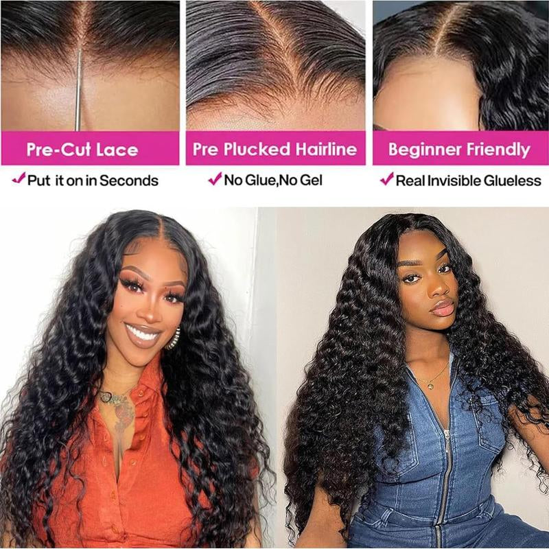 Utracycoy Glueless Wear and Go 5X5 Closure Lace Front Wig 180 Density Deep Wave Brazilian Human Hair Pre Cut Easy to Wear Natural Color Free Fast Shipping Ny Chair