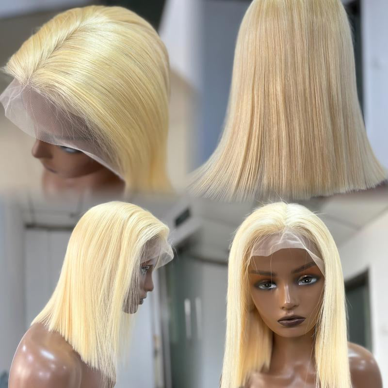 613 Blonde Bob Wigs Human Hair 13X4 Transparent Lace Front Wig Straight Bob Wigs Human Hair Pre Plucked with Baby Hair 180 Density