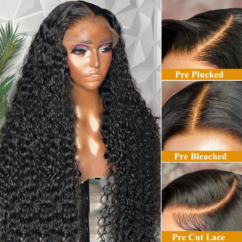 Ossilee Pre Cut Glueless Wig Deep Wave 10X6 Lace Front Human Hair Wigs 200% Density Ready to Wear Pre Bleached