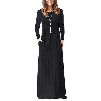 MISFAY 2024 Fall Women Long Sleeve Loose Plain Maxi Dresses Casual Long Dresses with Pockets