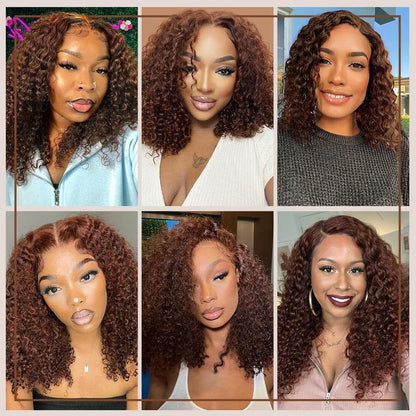 Omswet Chocolate Brown 5X5 HD Lace Closure Wigs Human Hair Deep Wave BOB Wig Human Hair Glueless Wigs Pre Plucked Curly Wigs for Black Women Human Hair Color #4 180 Density Human Hair Wigs 16 Inch