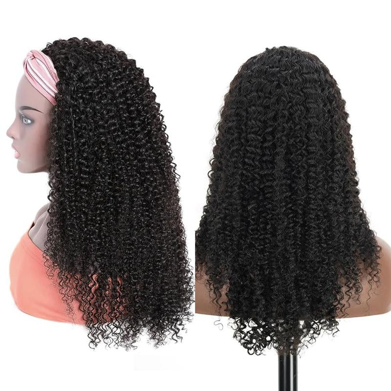 XSY Headband Wig Human Hair Kinky Curly Human Hair Wigs for Black Women None Lace Front Wigs Brazilian Virgin Human Hair Wig Curly Headband Wig 150% Density Natural Color