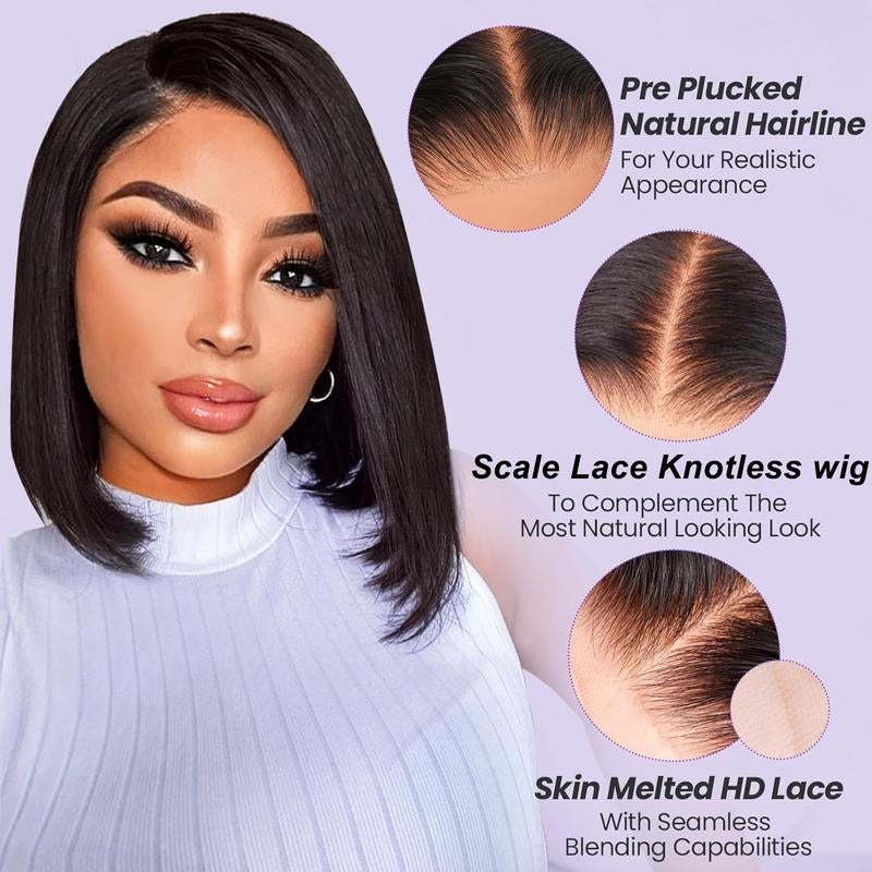 7X5 Glueless Straight Bob Wig Human Hair 200% Scale Lace Knotless Straight Blunt Cut Bone Straight Bob Wigs Preplucked Hairline with Baby Hair