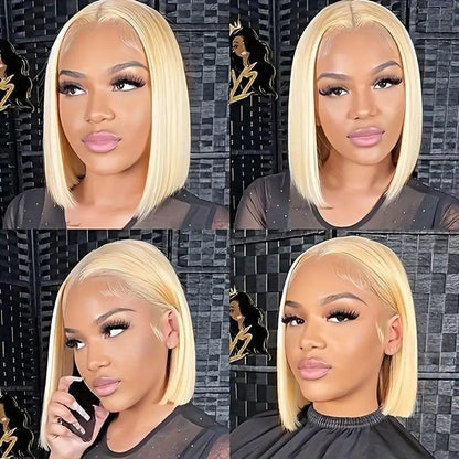 613 Blonde Bob Wigs Human Hair 13X4 Transparent Lace Front Wig Straight Bob Wigs Human Hair Pre Plucked with Baby Hair 180 Density