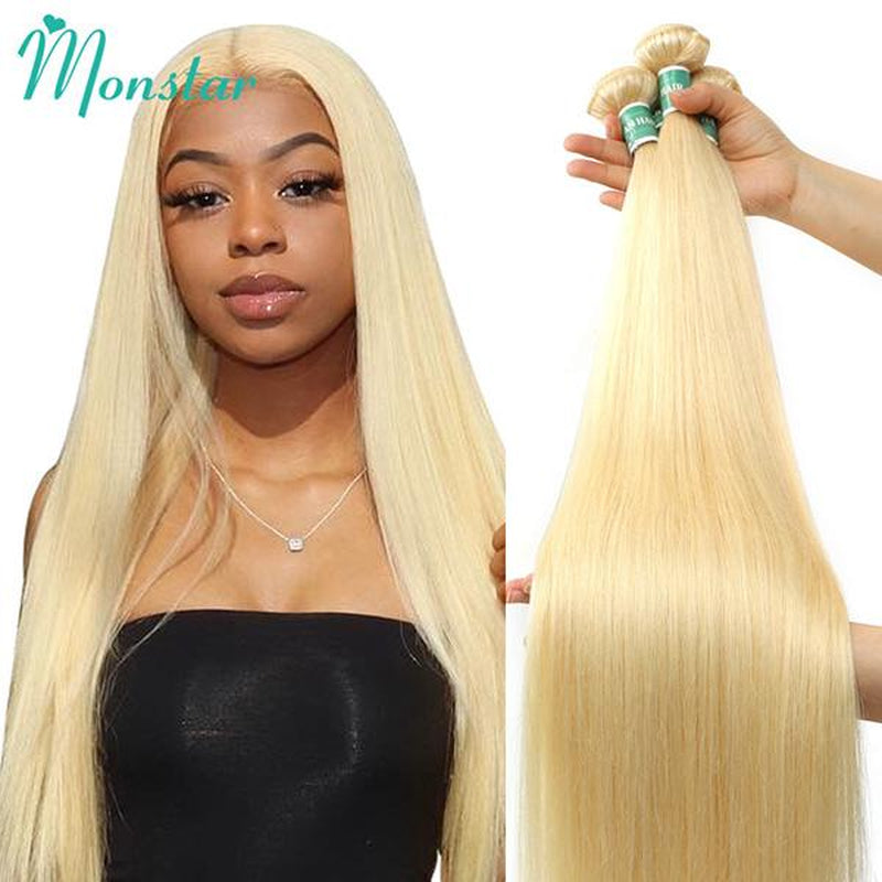 613 Blonde Bundles Human Hair 613 Straight Human Hair Bundles 12A Grade 100% Unprocessed Brazilian Virgin Human Hair 1 Bundle Blonde Hair Weave Bundles 3.5Oz/Bundle 18 Inch