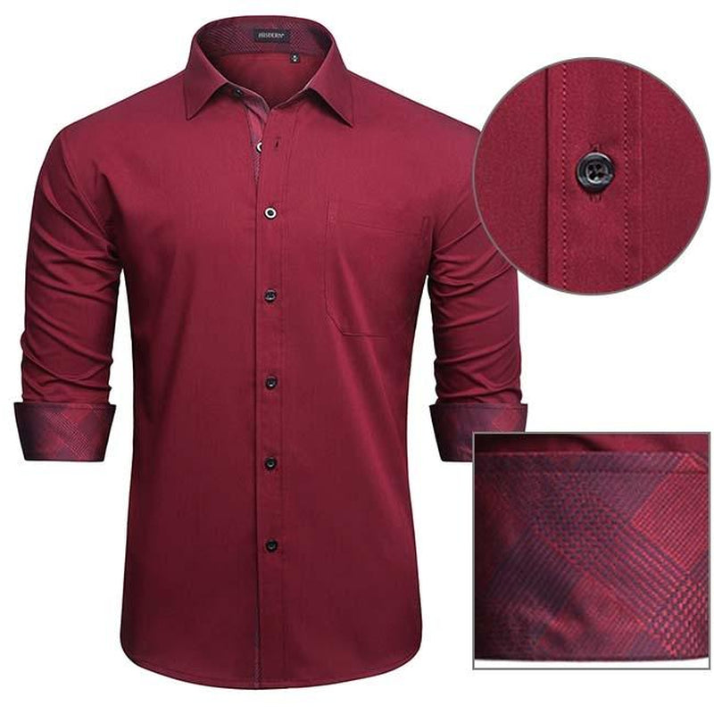 Mens Business Dress Shirts Long Sleeve Casual Button down Shirt Formal Inner Collar Contrast Shirt for Men Wedding