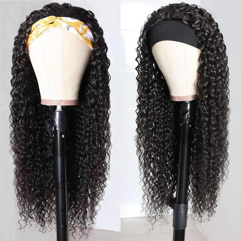 Headband Wig Human Hair Deep Wave 20 Inch Human Hair Headband Wig Glueless Curly Hair Human Hair Wigs None Lace Front Wigs Human Hair for Black Women Human Hair Natural Color