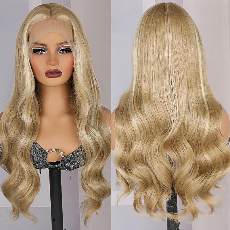 26Inch Platinum Lace Front Wig Highlight Honey Blonde 13X4 Ombre Color Long Body Wave Heat Resistant Glueless Synthetic Lace Front Wigs for Women