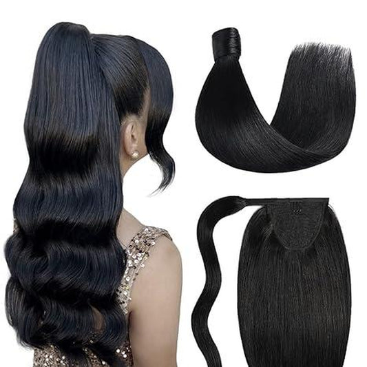 SUYYA Ponytail Extension Human Hair Wrap around Clip in Hair Piece Human Hair Ponytail Extension Straight Ponytail Human Hair