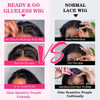 Glueless Wigs Human Hair Pre Plucked Pre Cut 5X5 HD Lace Closure Wigs Human Hair 26 Inch Wear and Go Body Wave Lace Front Wigs Human Hair for Black Women 180 Density Natural Black