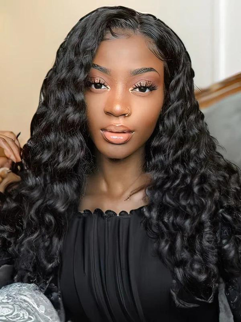 13*4 Lace Deep Wave Human Hair Wig Pre Plucked 180% Density Deep Curly Human Hair Wig Natural Color