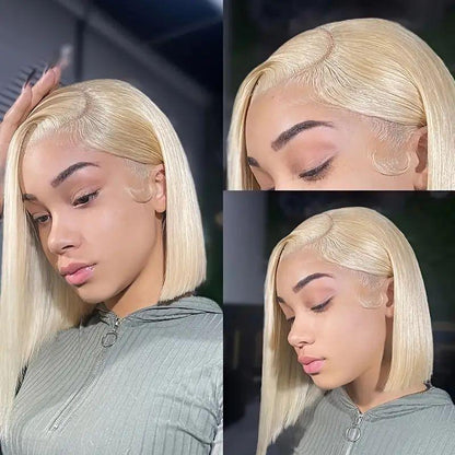 613 Blonde Bob Wigs Human Hair 13X4 Transparent Lace Front Wig Straight Bob Wigs Human Hair Pre Plucked with Baby Hair 180 Density