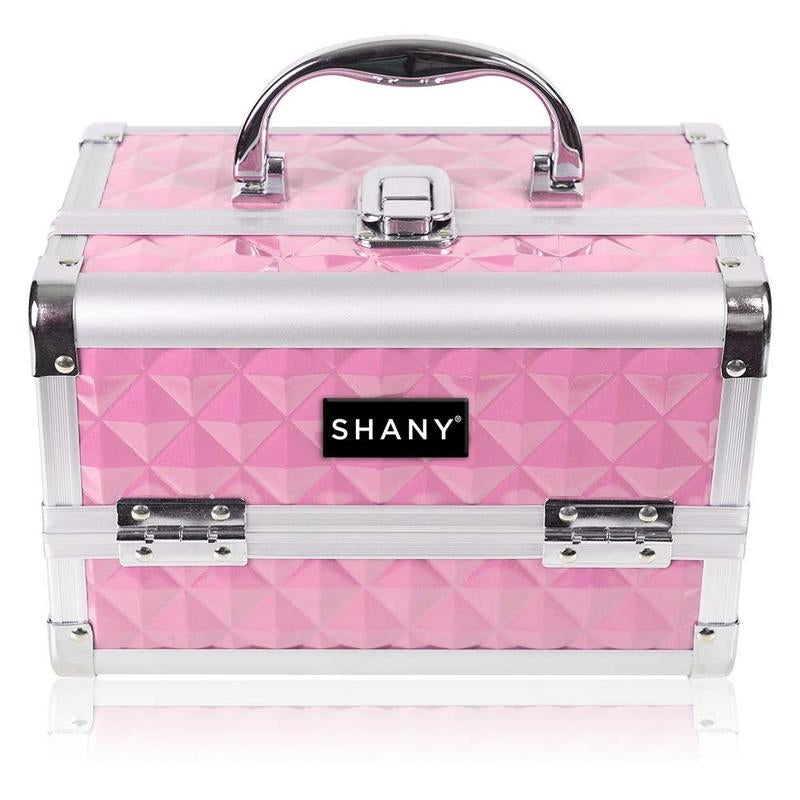 SHANY Chic Makeup Train Case Cosmetic Box Portable Makeup Case Cosmetics Beauty Organizer Jewelry Storage with Locks, Multi Trays Makeup Storage Box with Makeup Mirror - Polite PINK