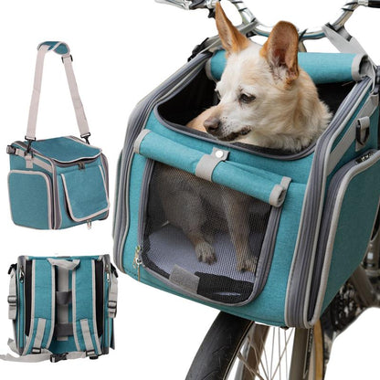 Dog Basket for Bike - 4-In-1 Pet Carrier Backpack & Puppy Car Seat for Hiking, Biking, Camping - Soft, Expandable, Collapsible - Scooter E-Bike Bicycle Carrier Cats, Small to Medium Pups