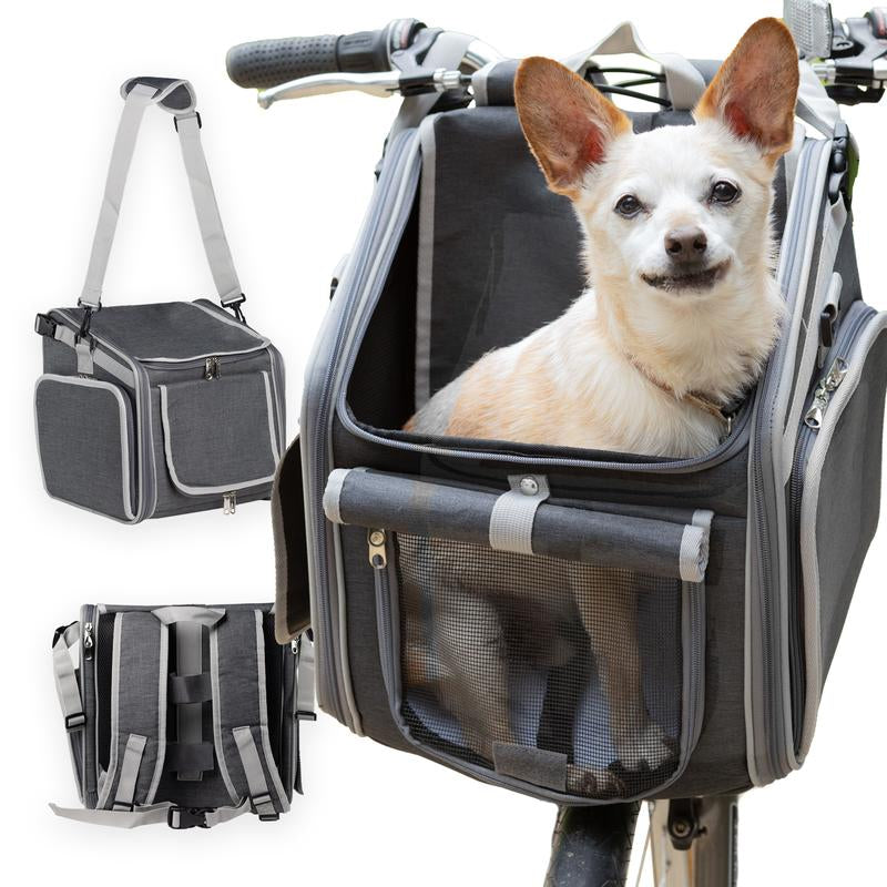 Dog Basket for Bike - 4-In-1 Pet Carrier Backpack & Puppy Car Seat for Hiking, Biking, Camping - Soft, Expandable, Collapsible - Scooter E-Bike Bicycle Carrier Cats, Small to Medium Pups