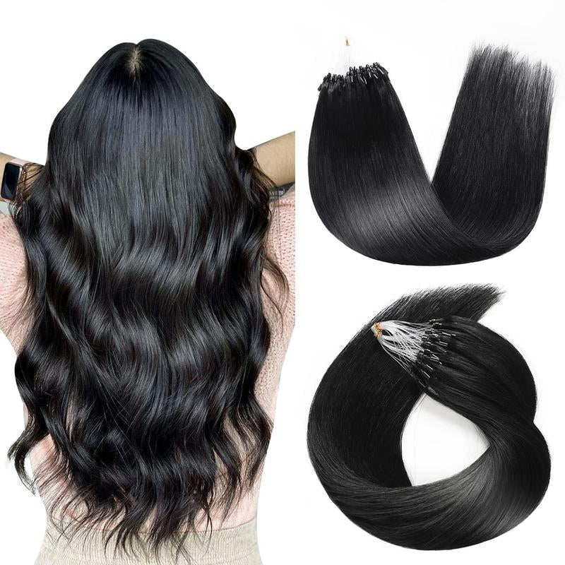 SUYYA Microlink Hair Extensions Human Hair Jet Black Micro Loop Hair Extensions Real Human Hair Straight Micro Links Hair Extensions 50 Strands Blonde Hairextensions