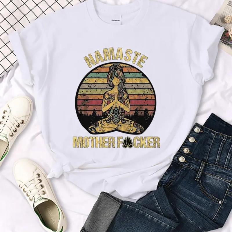 Vintage Namaste Mother Explicit Pattern Women T-Shirt O-Neck Creative T Shirts Casual Comfort Fashion Womenswear Comfortable Everyday Fit Top Piece Chic Day Lady Streetwear Tshirt Summer Crewneck