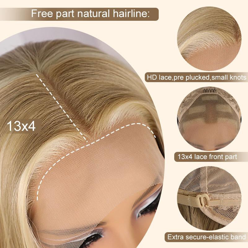 26Inch Platinum Lace Front Wig Highlight Honey Blonde 13X4 Ombre Color Long Body Wave Heat Resistant Glueless Synthetic Lace Front Wigs for Women