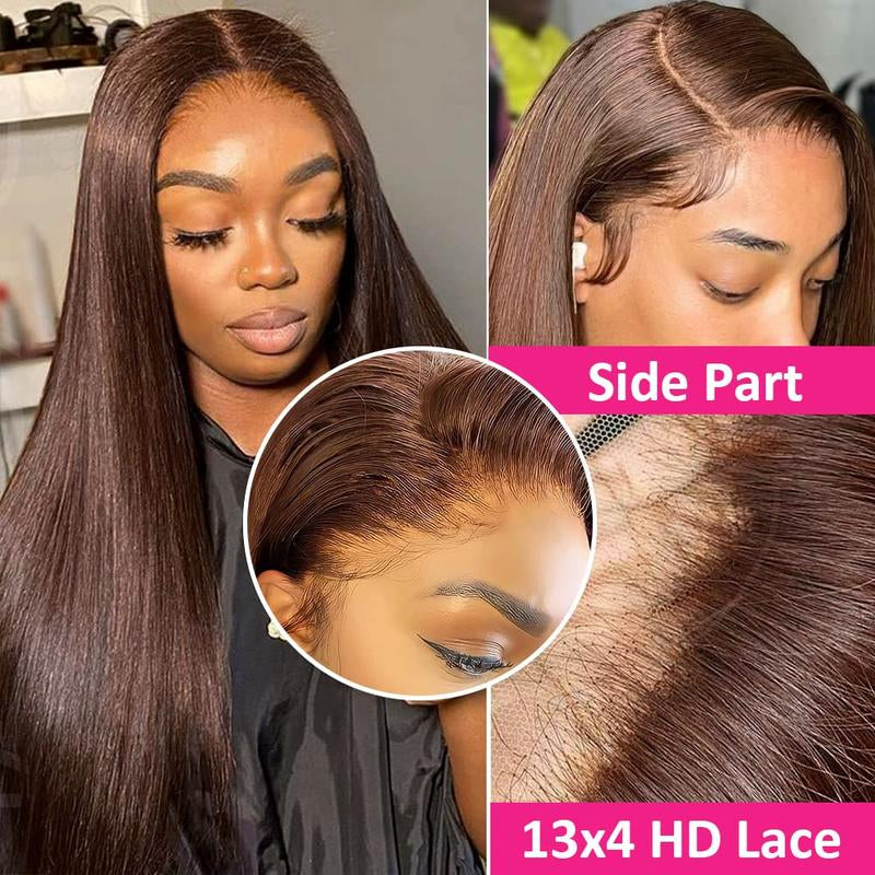 Lumiere #4 Brown Lace Front Wigs Human Hair 180 Density Straight / Body Wave 4X4 Lace Closure Human Hair Wigs Pre Plucked Hairline