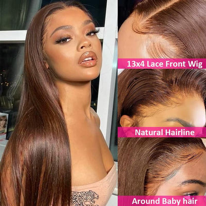 Lumiere #4 Brown Lace Front Wigs Human Hair 180 Density Straight / Body Wave 4X4 Lace Closure Human Hair Wigs Pre Plucked Hairline