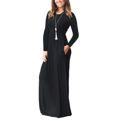 MISFAY 2024 Fall Women Long Sleeve Loose Plain Maxi Dresses Casual Long Dresses with Pockets