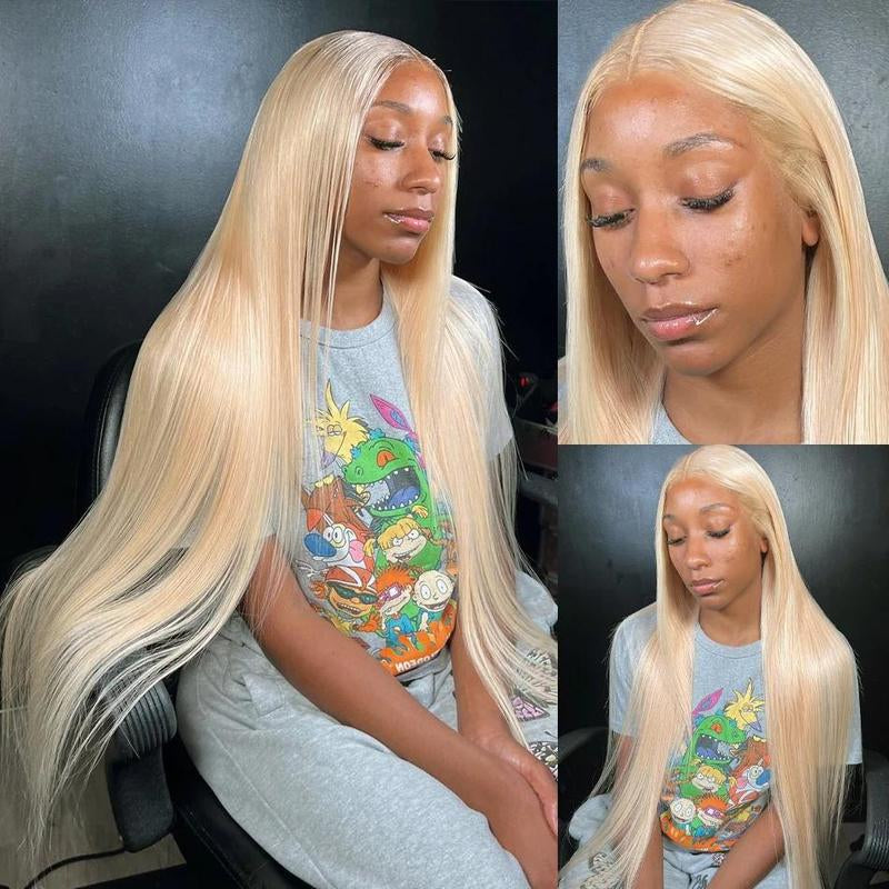 613 Blonde 13X6 Transparent Lace Front Human Hair Wigs 180% Density Preplucked Brazilian Straight Lace Frontal Wig with Baby Hair 16-40 Inch