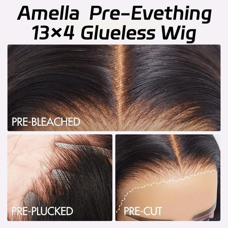 Amella 13X4 Pre-Everything Glueless Wigs Human Hair 220% Density Pre Plucked Pre Cut 12A Straight Human Hair Lace Frontal Wigs for Women Bleached Tiny Konts Closure Wigs Human Hair