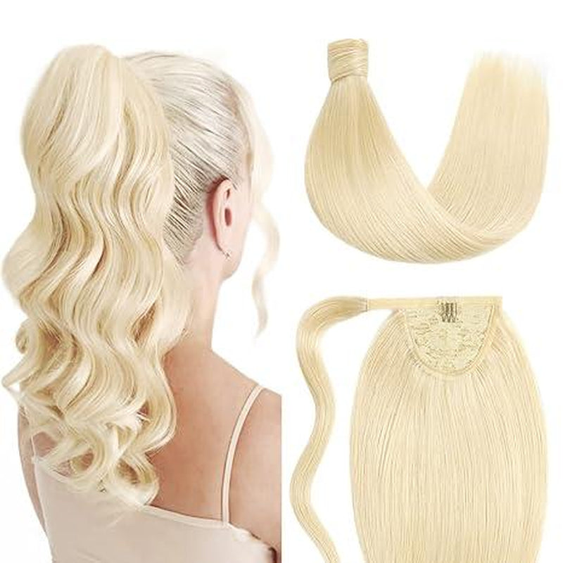 SUYYA Ponytail Extension Human Hair Wrap around Clip in Hair Piece Human Hair Ponytail Extension Straight Ponytail Human Hair