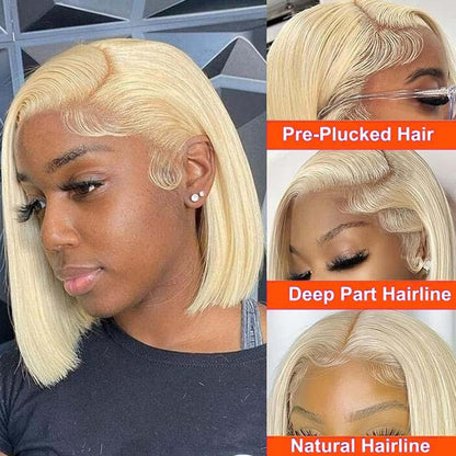 613 Blonde Bob Wigs Human Hair 13X4 Transparent Lace Front Wig Straight Bob Wigs Human Hair Pre Plucked with Baby Hair 180 Density