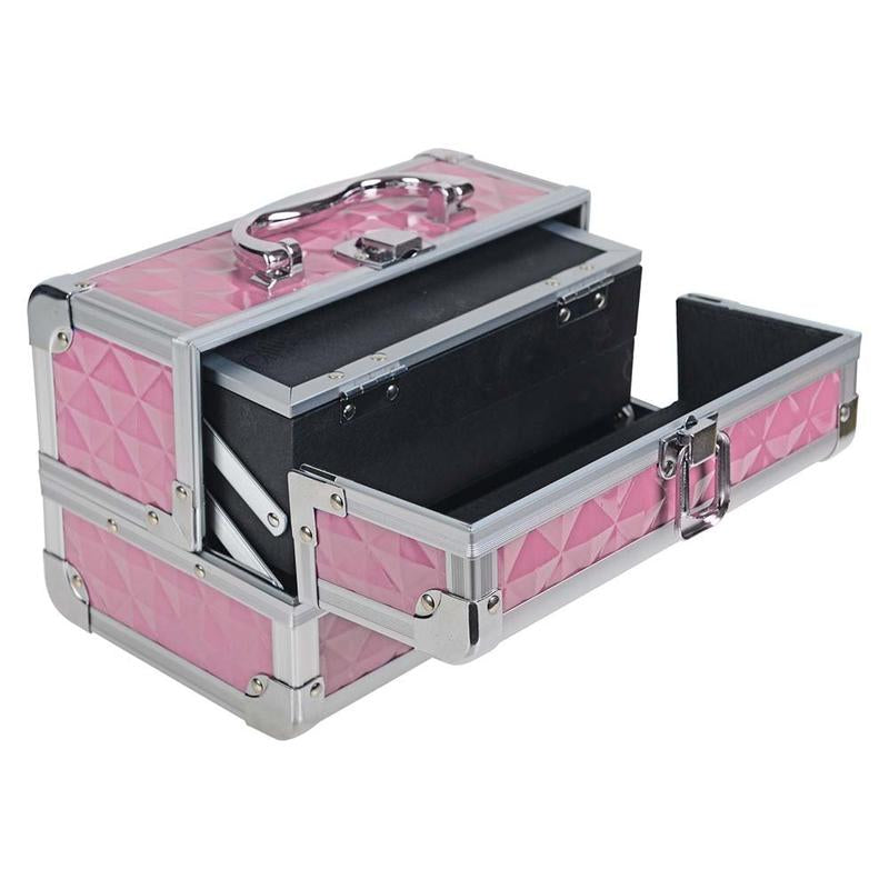 SHANY Chic Makeup Train Case Cosmetic Box Portable Makeup Case Cosmetics Beauty Organizer Jewelry Storage with Locks, Multi Trays Makeup Storage Box with Makeup Mirror - Polite PINK