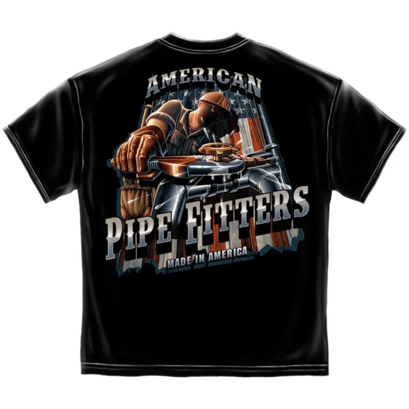 Blue Collar American Pipe Fitters Worker Flag Two Sides T-Shirt, Patriot Worker T-Shirt, Proud Blue Collar Worker Tee, Men T-Shirt, Blue Collar Patriot, 4Th of July Men Tee, American USA Skilled Union Worker, Pipeline, Heavy Cotton Shirt