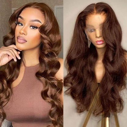 Lumiere #4 Brown Lace Front Wigs Human Hair 180 Density Straight / Body Wave 4X4 Lace Closure Human Hair Wigs Pre Plucked Hairline