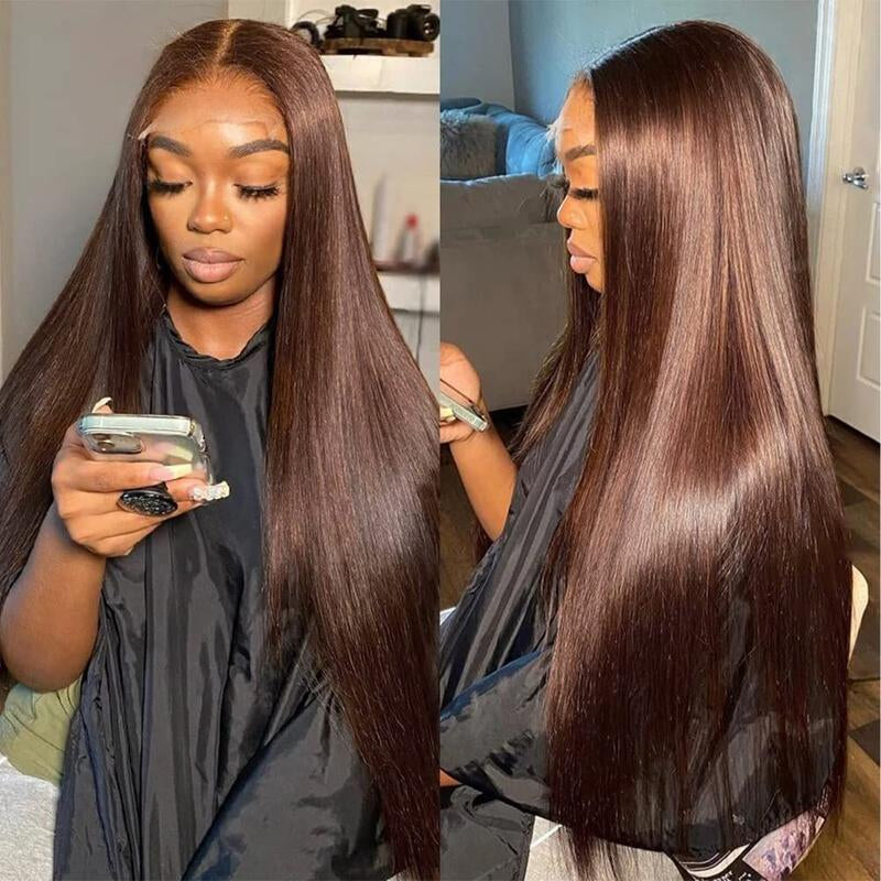 Lumiere #4 Brown Lace Front Wigs Human Hair 180 Density Straight / Body Wave 4X4 Lace Closure Human Hair Wigs Pre Plucked Hairline