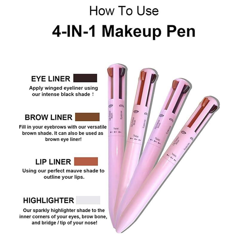 VERONNI 4 in 1 Makeup Pen,4 Colors Multi-Function Makeup Beauty Pen,Portable Eyebrow Eyeliner Lip Liner Highlight Eye Makeup Pen,Waterproof Long Lasting Eye Makeup Tool