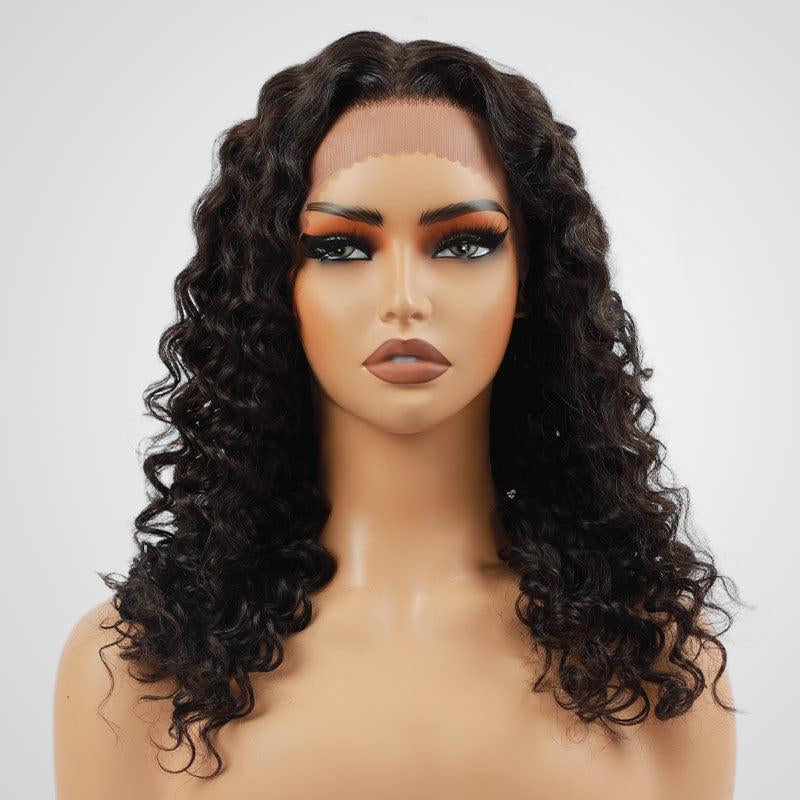 13*4 Lace Deep Wave Human Hair Wig Pre Plucked 180% Density Deep Curly Human Hair Wig Natural Color