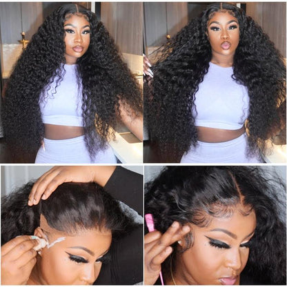 ALIGLOSSY Deep Wave Lace Front Wigs Human Hair Wigs for Women 13X4 HD Transparent Deep Curly Lace Front Wig Human Hair 180% Density Lace Frontal Wigs Human Hair Pre Plucked with Baby Hair