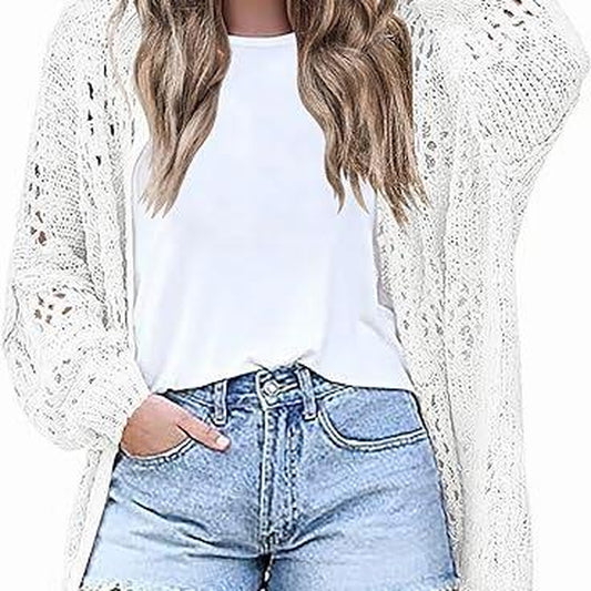 HOTOUCH Lightweight Crochet Cardigan for Women Long Sleeve Open Front Knit Oversized Cardigans Sweaters