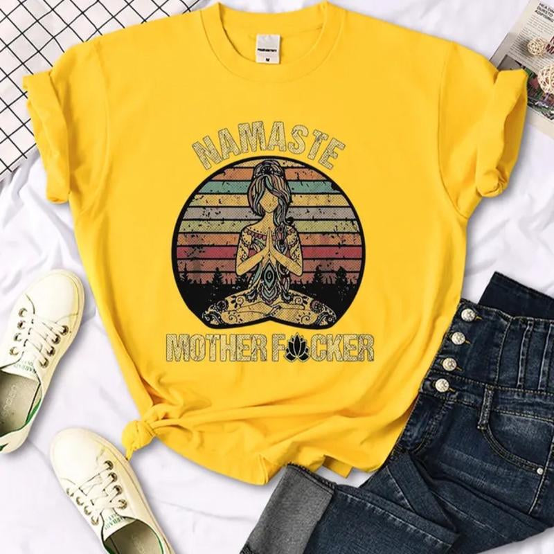 Vintage Namaste Mother Explicit Pattern Women T-Shirt O-Neck Creative T Shirts Casual Comfort Fashion Womenswear Comfortable Everyday Fit Top Piece Chic Day Lady Streetwear Tshirt Summer Crewneck